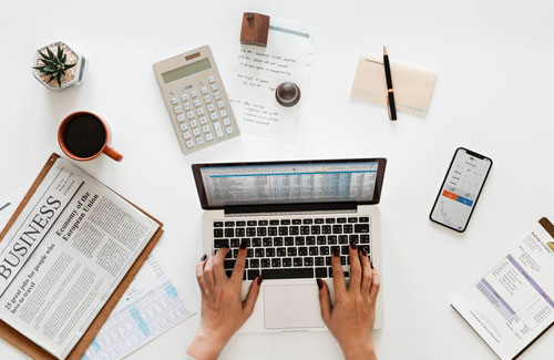 stock photo of desk with computer